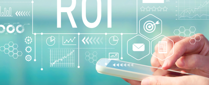 A smartphone displaying ROI analytics and graphs, symbolising the importance of tracking social media ROI for business success
