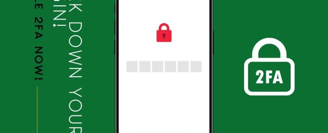 Smartphone screen showing a 2FA setup with a red lock icon and 'Get OTP' button, promoting secure logins. Includes Kangaroo Connections logo and the text 'Lock Down Your Login! Enable 2FA Now