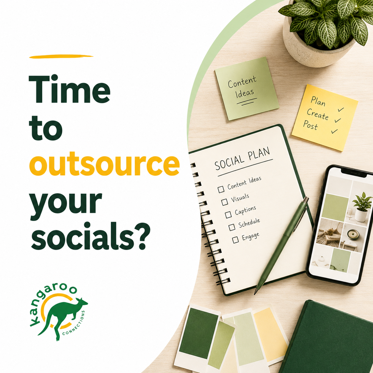 Kangaroo Connections blog graphic about when to outsource social media for a small business