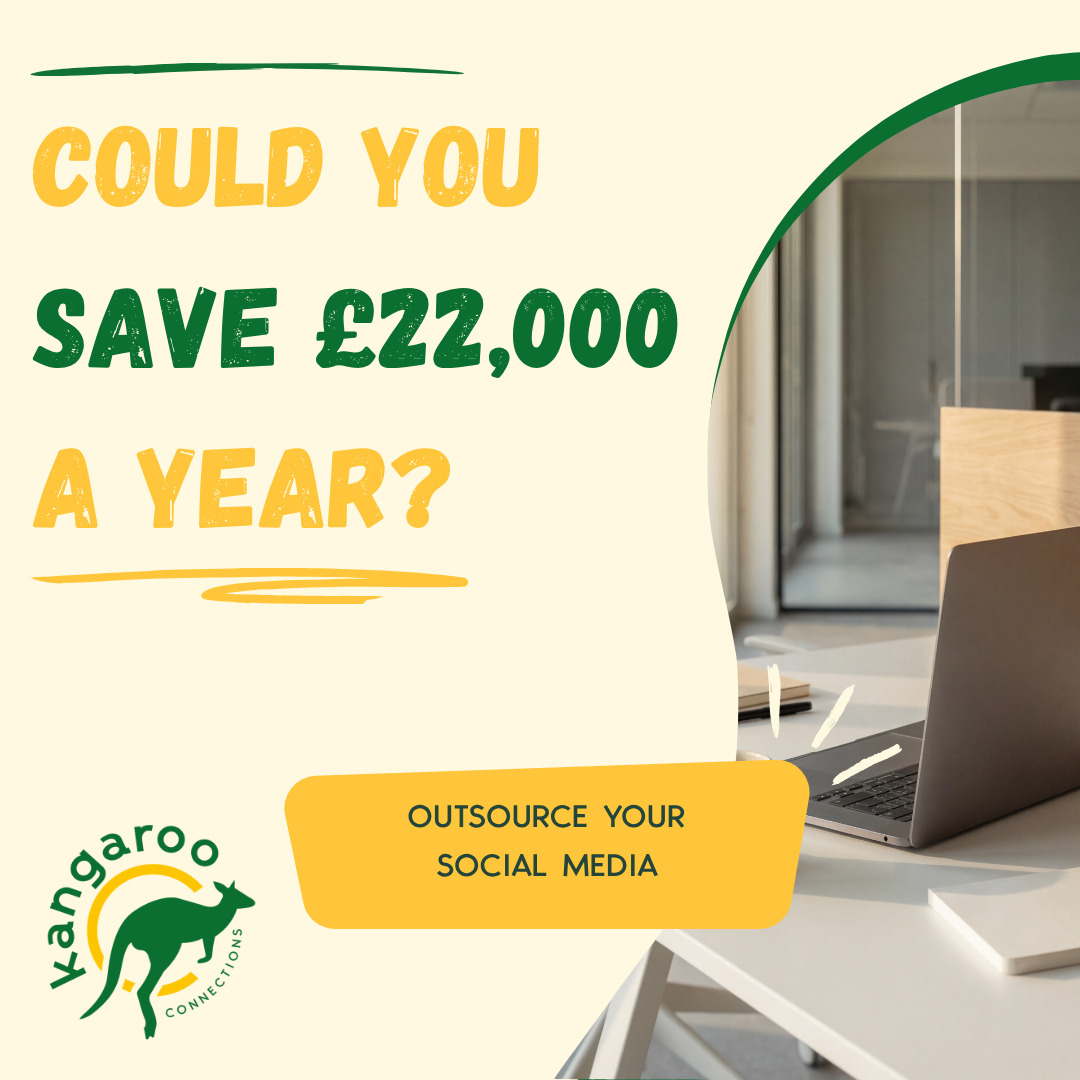 Outsourcing social media save money graphic by Kangaroo Connections for small businesses considering social media management support.